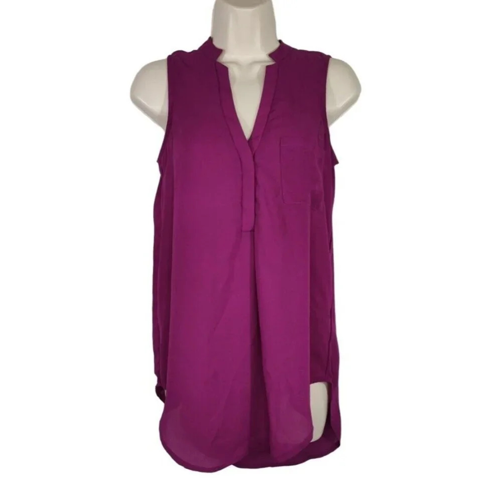 Six Degrees of Separation Top V-neck Sheer Women Size XS Purple Sleeveless